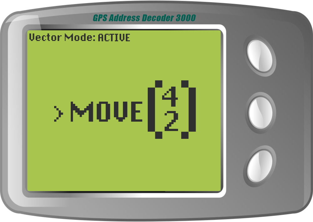 The GPS Address Decoder reads: MOVE (4 2). The indicator in the top-left reads: Vector Mode: ACTIVE.